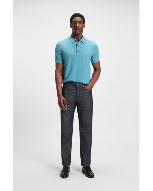 Boss Regular-Fit Strick-Poloshirt Aus Baumwoll-Mix in Blue für Herren