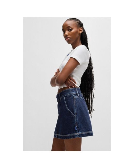 HUGO Blue Denim Mini Skirt With Contrast Stitching