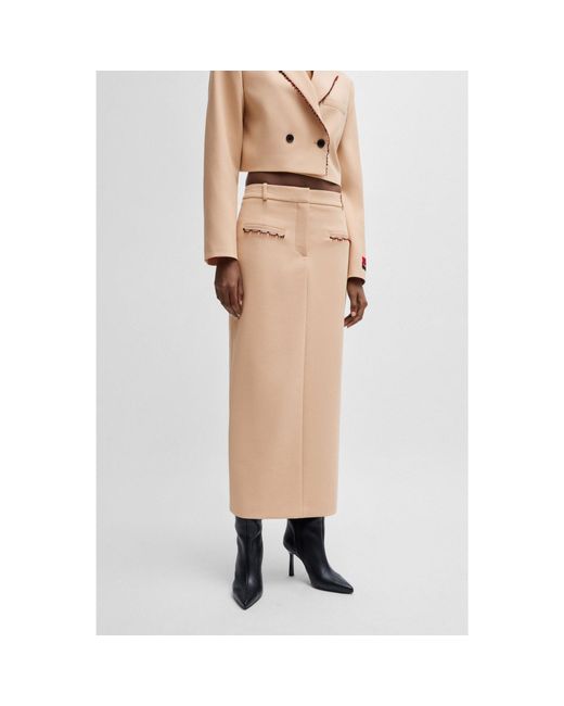 HUGO Natural X Les Benjamins Low-Rise Pencil Skirt With Beaded Trims
