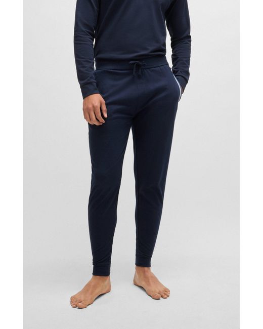 Boss Blue Tracksuit Bottoms In French Terry Cotton With Logo Detail for men