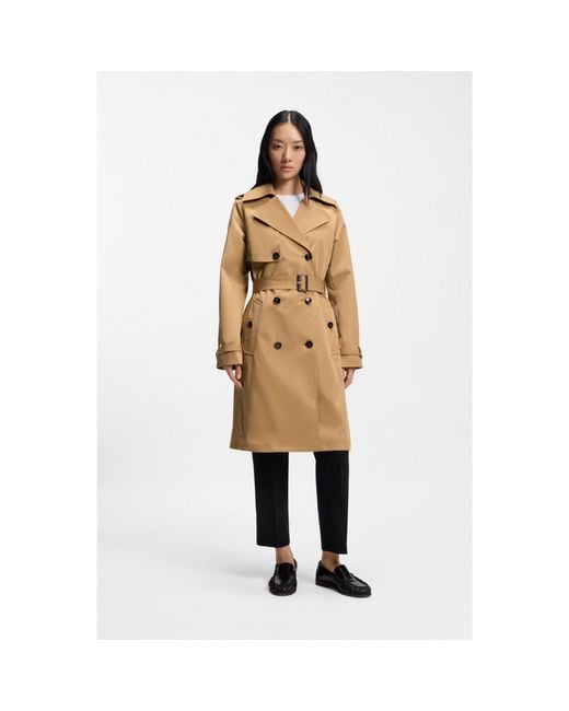 Boss Natural Double-Breasted Trench Coat With Buckled Belt