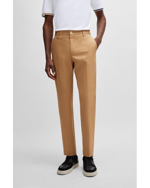 Boss Brown Relaxed-fit Button-up Trousers In Stretch Cotton for men