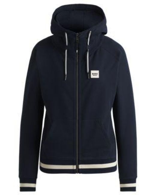 Sweat À Capuche Pour L'Équitation En Coton Stretch Italien Avec Fermeture Éclair Boss en coloris Blue