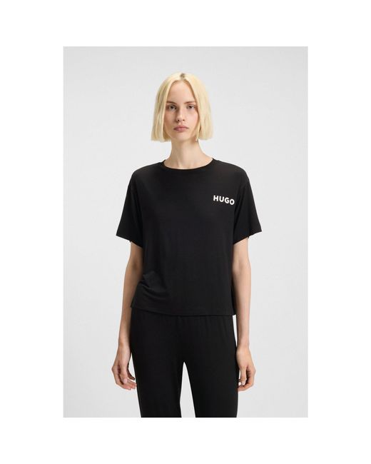 HUGO Black Relaxed-Fit Stretch-Jersey Pyjama T-Shirt With Contrast Logo
