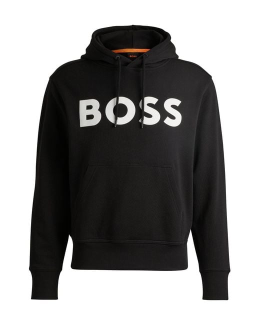 Boss Black Cotton-terry Relaxed-fit Hoodie With Contrast Logo for men