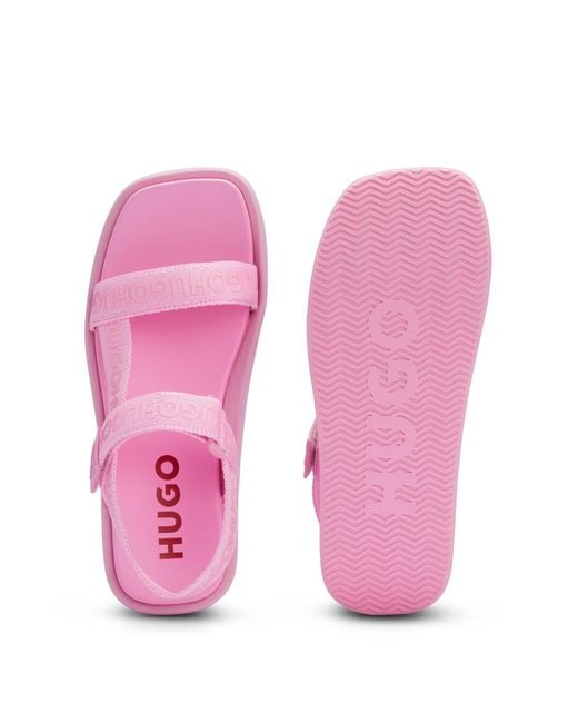 HUGO Pink Stacked-logo Sandals With Branded Straps