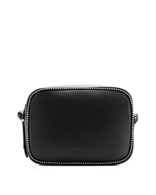 HUGO Black Faux-leather Crossbody Bag With Logo Details