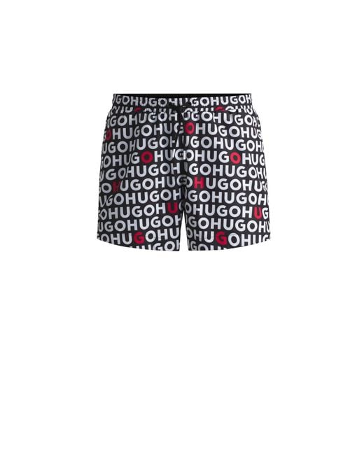 HUGO Blue Logo-Print Swim Shorts With Drawcord for men