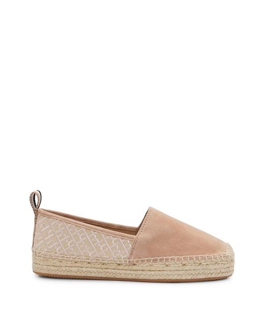Boss Pink Suede Slip-on Espadrilles With Embroidered Monograms
