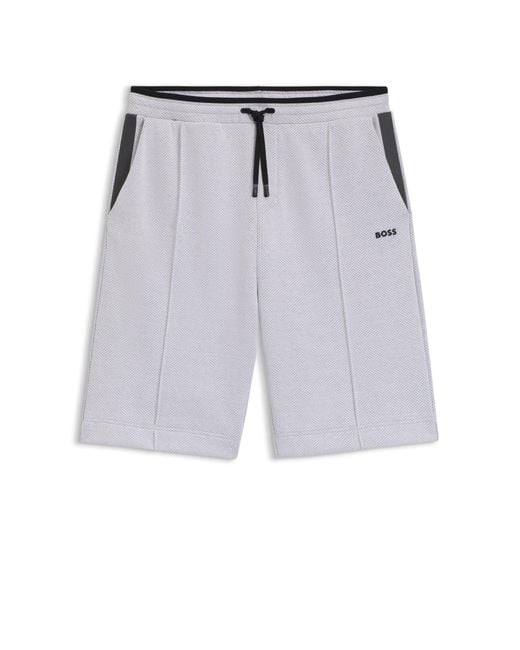 Boss Relaxed-Fit Short Van Jacquard Met Stiksels in het Blue voor heren