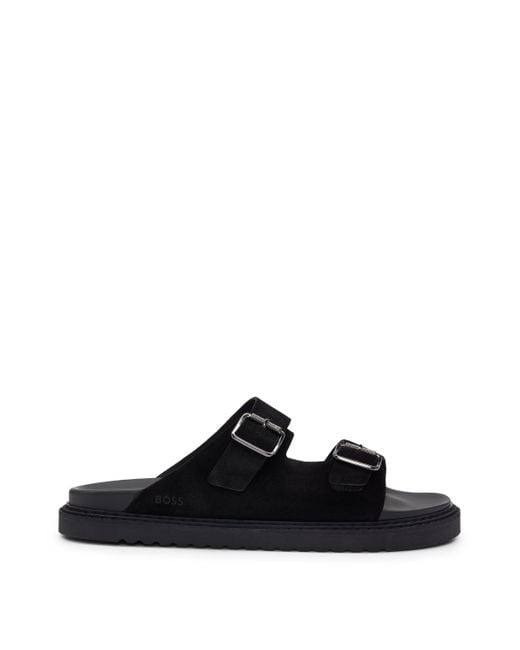 Boss Black Twin-strap Sandals With Suede Uppers And Buckle Closure for men