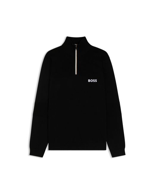 Boss Black Water-Repellent Cotton-Blend Sweater With Zip Neck for men
