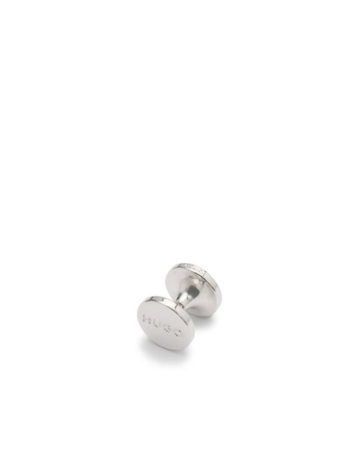 HUGO White Round Cufflinks With Enamel Core And Logo for men