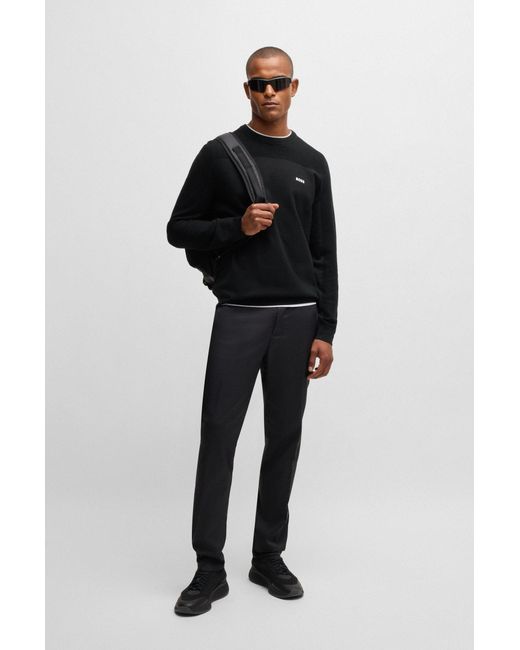 Boss Trui Met Ronde Hals En Merkaccent Van Vochtregulerend, Flexibel Materiaal in het Black voor heren