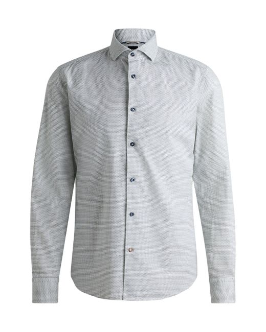 Boss Gray Casual-fit Shirt In Structured Cotton With Spread Collar for men