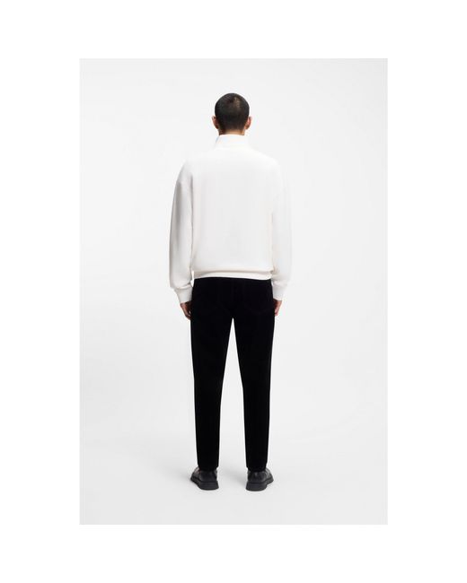 HUGO White Relaxed-Fit Cotton Sweatshirt With Zip Neck for men