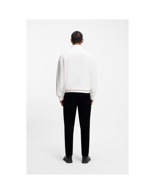 HUGO White Cotton-Terry Logo Sweatshirt With Zip Neck for men