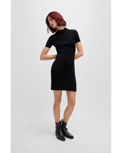 HUGO Black Slim-Fit Kleid aus unregelmäßig geripptem Krepp