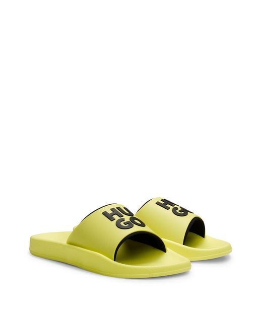 HUGO Yellow Slides With Logo-branded Straps for men