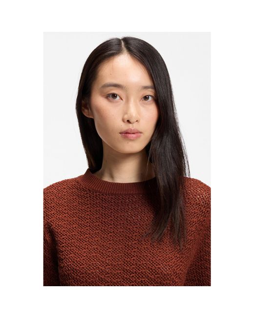 Boss Brown Cotton Sweater With Micro-Lace Structure