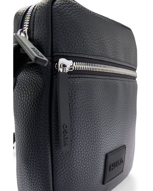 HUGO Black Faux-leather Reporter Bag With Rubberised Logo Patch for men
