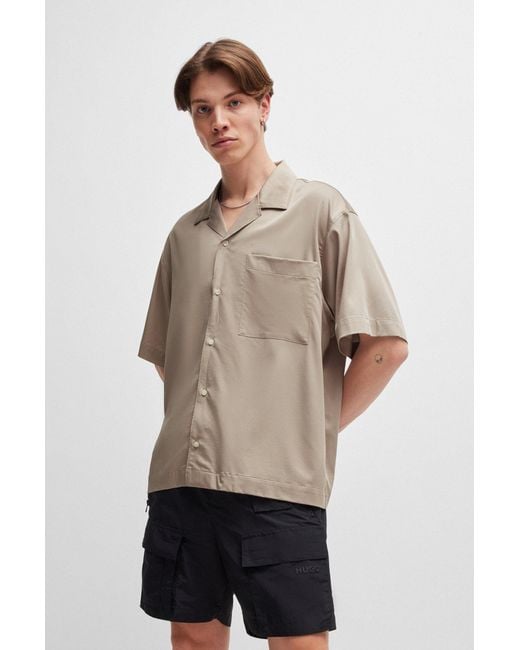 HUGO Natural Oversized-fit Short-sleeved Shirt In Fluent Canvas for men