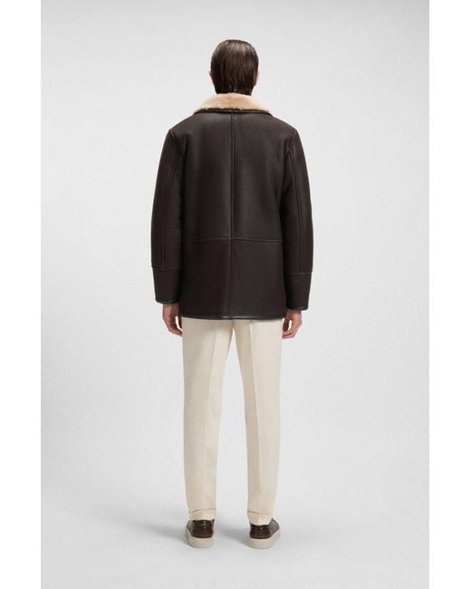 Boss Regular-Fit Jas Van Italiaans Leer Met Shearling in het Black voor heren