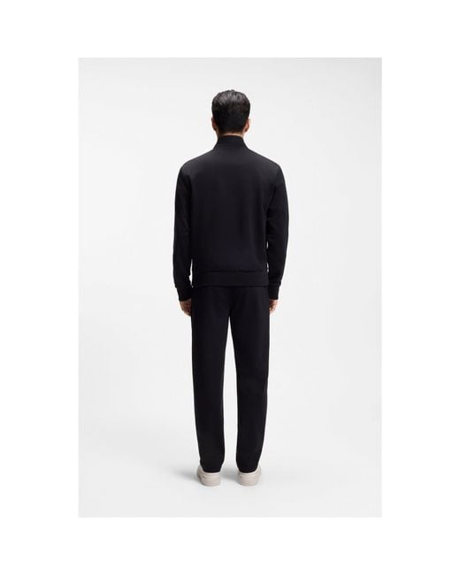 Boss Black Stand-Collar Wool-Blend Sweatshirt With Full Zip for men
