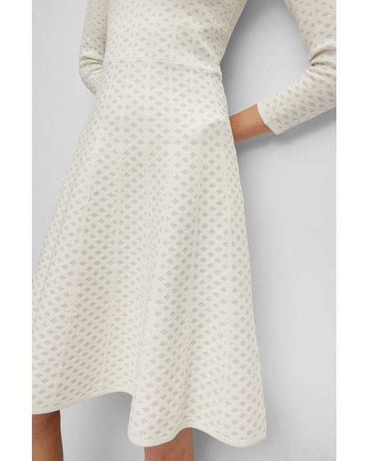 Boss White Long-sleeved Dress With Metallised Degradé Pattern