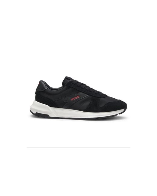 HUGO Black Suede-Trim Sneakers With Logo Details for men