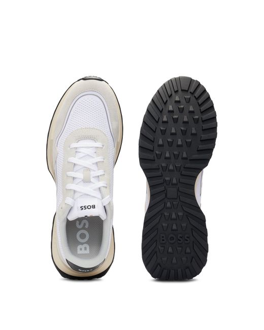 Boss White Mixed-material Trainers With Suede And Faux Leather for men