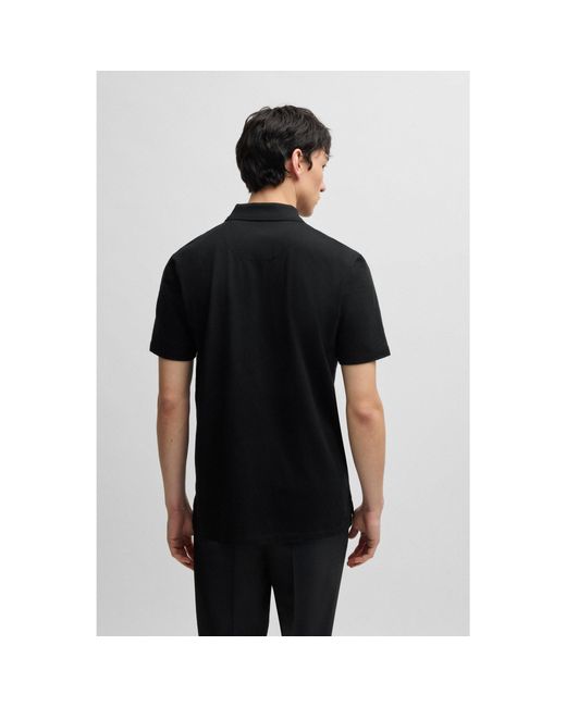 HUGO Black Zip-Neck Polo Shirt for men