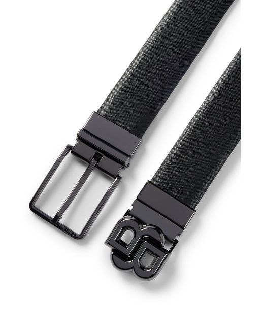 Boss Black Italian-leather Reversible Belt With Two Buckles for men