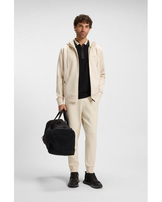 Boss Hoodie Van Stretchkatoen Met Rits En Logoprint in het Natural voor heren