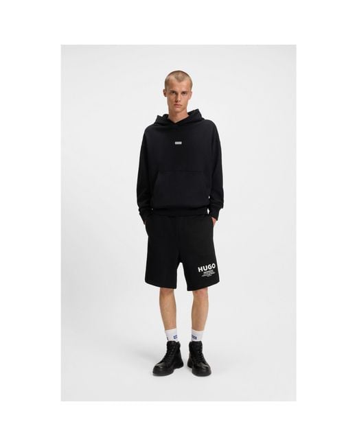 HUGO Blue Cotton-Terry Loose-Fit Hoodie With Logo Details for men
