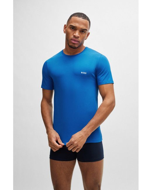 Boss Blue Three-pack Of Underwear T-shirts In Cotton Jersey for men
