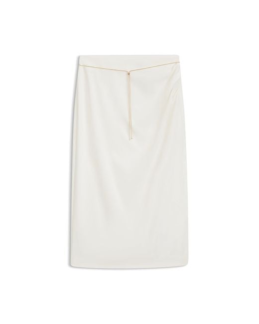 HUGO White Pencil Skirt With-Tone Chain Belt