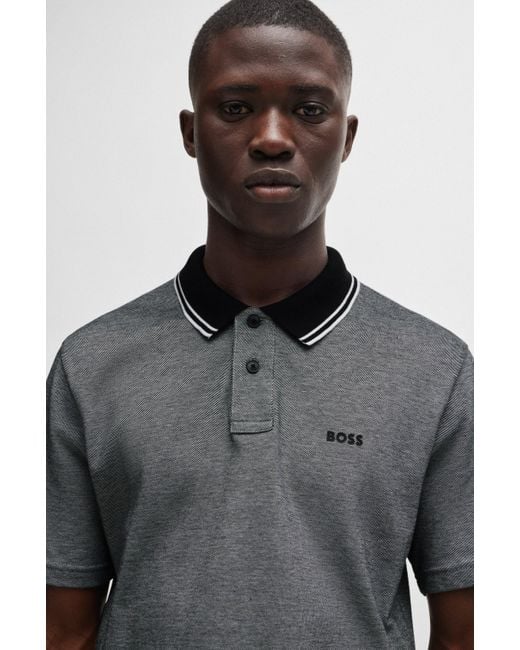 Boss Gray Logo-print Polo Shirt In Oxford-piqu Cotton for men