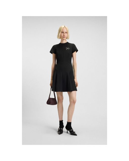 HUGO White A-Line Dress With Godet Inserts And Bow Brooch