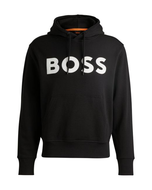 Boss Relaxed-fit Hoodie Van Katoenen Badstof Met Contrastlogo in het Black voor heren