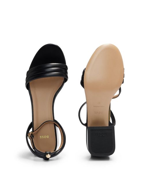 Boss Black Padded-strap Sandals With Block Heel