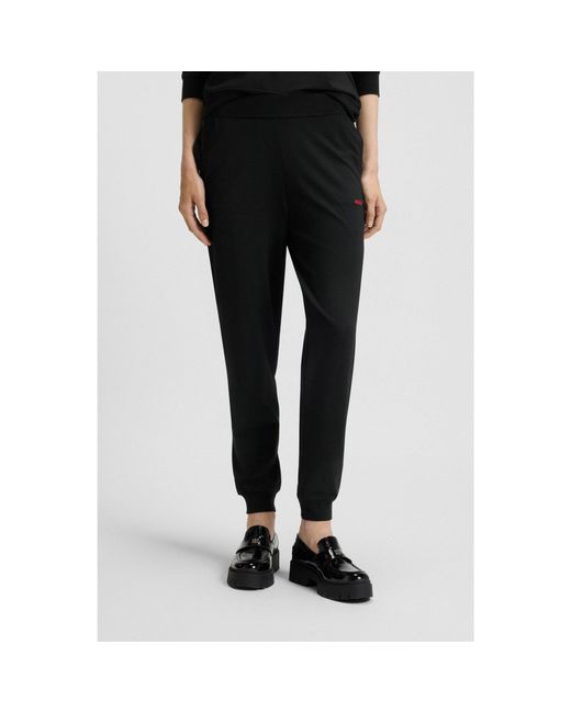 HUGO Black Cuffed Tracksuit Bottoms In Brushed Jersey With Logo