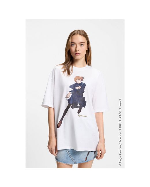 HUGO White X Jujutsu Kaisen Oversized T-Shirt With Nobara Print