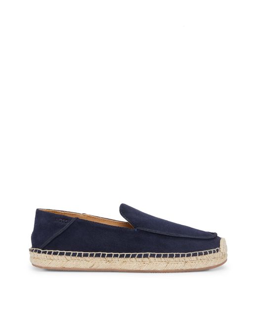 Boss Blue Suede Slip-on Espadrilles With Jute Sole for men
