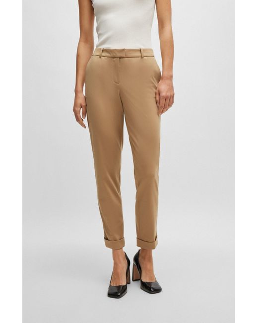 Boss Natural Slim-fit Cropped Trousers In Performance-stretch Jersey