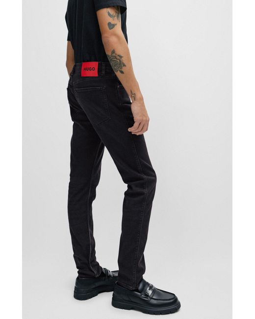 HUGO Extra-slim-fit Jeans In Black Comfort-stretch Denim for men