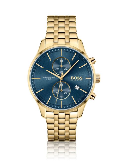 BOSS by Hugo Boss Metallic Yellow-gold-effect Chronograph Watch With Link Bracelet for men