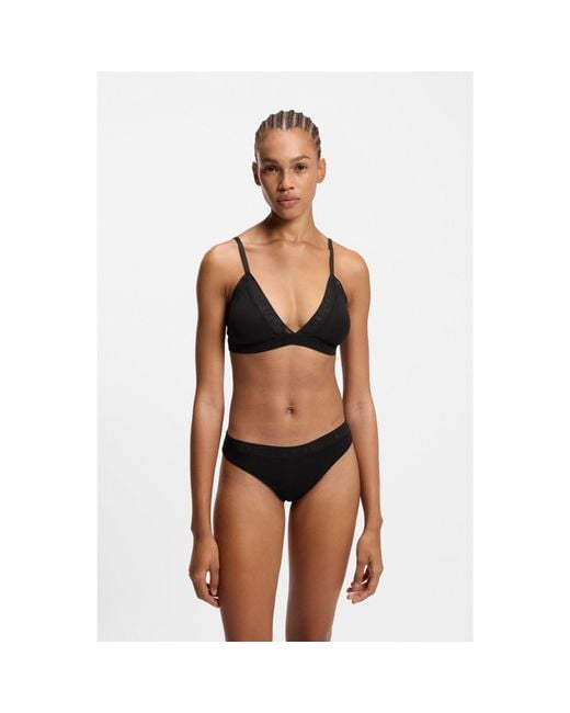 HUGO Black Stretch-Cotton Thong With Logo Waistband