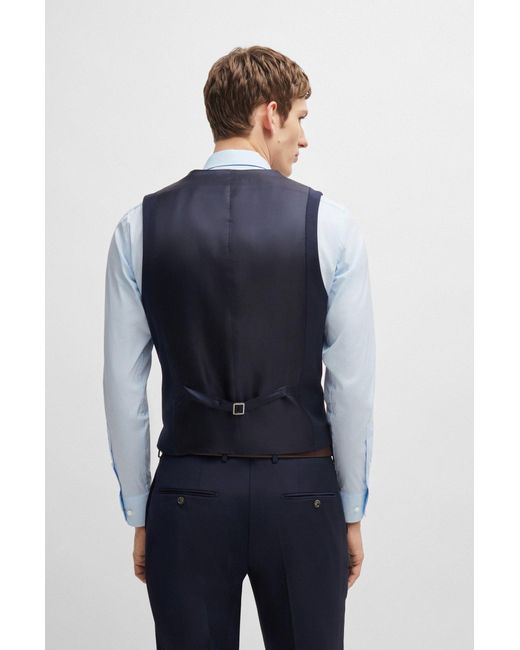 Boss Blue Slim-fit Waistcoat In Virgin Wool With Stretch for men