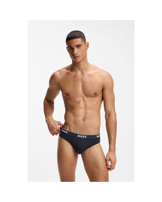 Boss Blue Three-Pack Of Logo-Waistband Briefs for men
